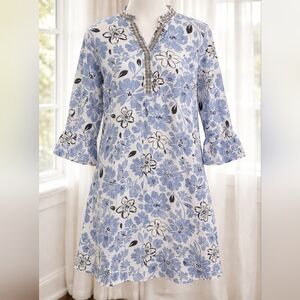 Charter Club 100% linen 3/4-sleeve Embellished Mini Dress with Pockets